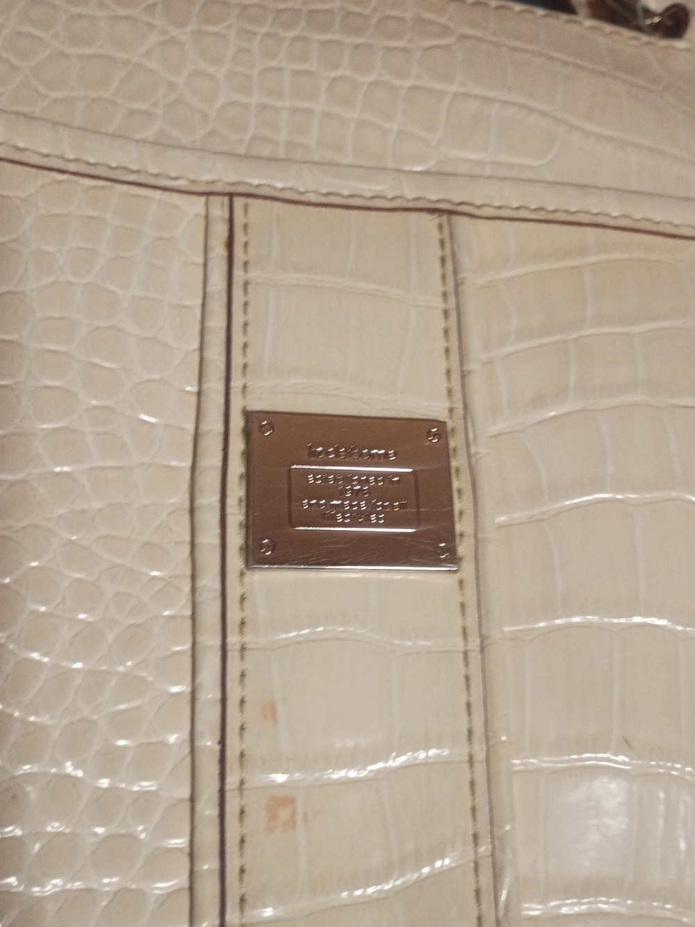 Liz Claiborne Cream Croc-Embossed Shoulder Bag with Gold Plaque